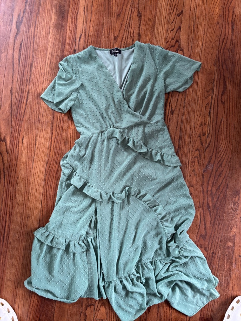 Lulu's Dusty Sage Green Ruffle Wrap Maxi Dress